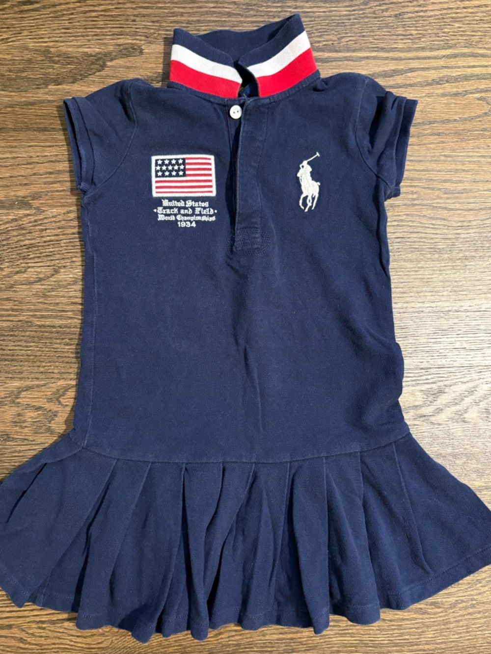 Polo Ralph Lauren Girls Size 5 Navy Blue US Track and Field Polo Dress Pleated